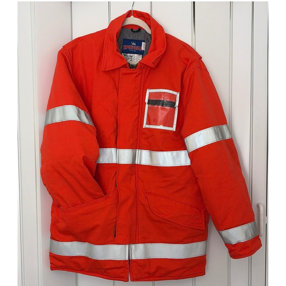 Spiewak MTA LIRR Men Orange Reflective Flame Resistant Work Jacket Parka Medium